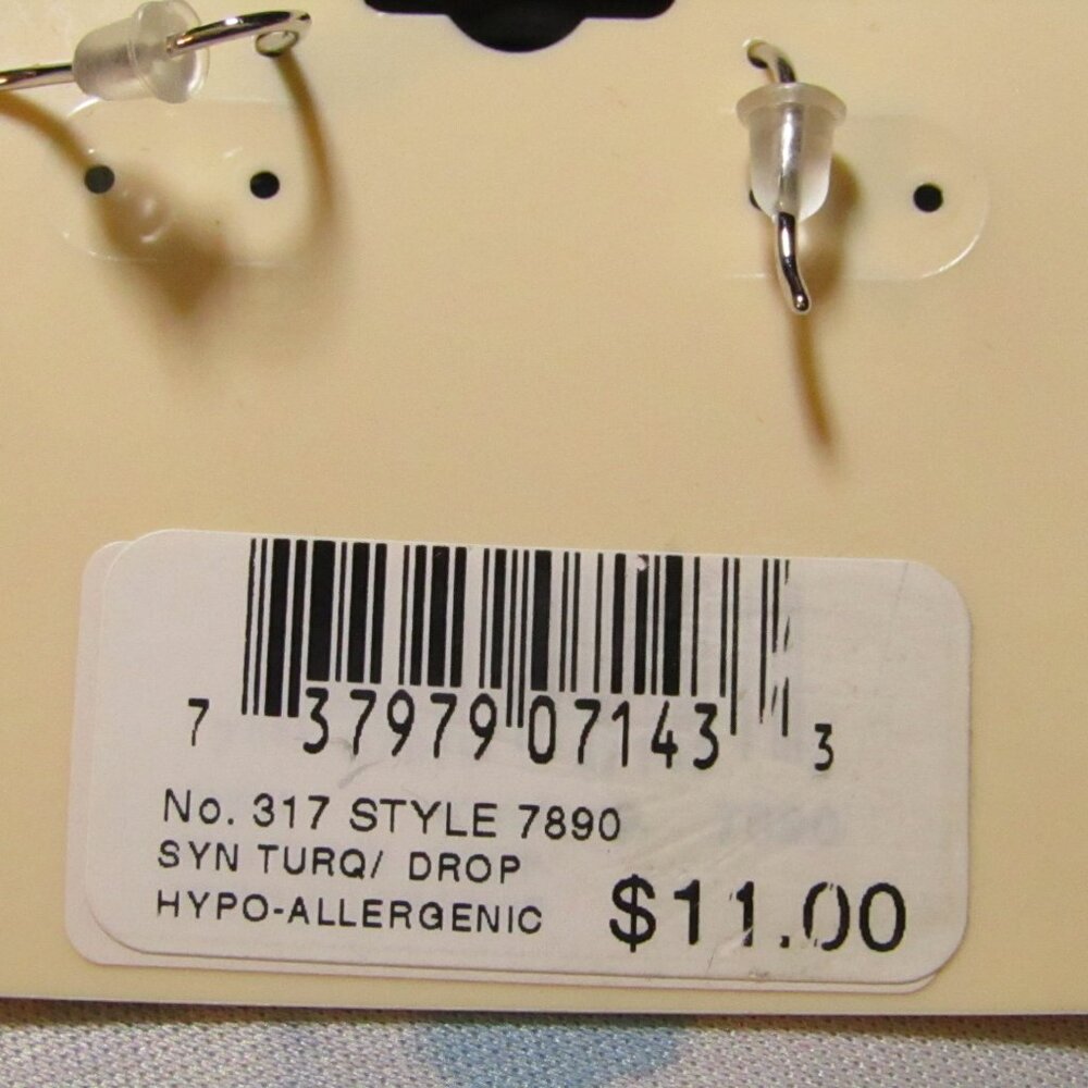 RS Covenant | Hypo-Allergenic | Synthetic Turquoise | Drop Earrings - Picture 2 of 2
